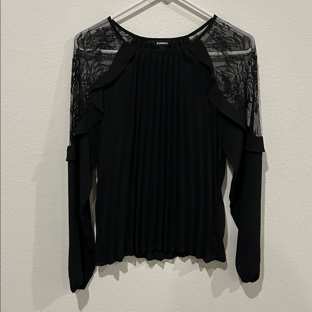 Express Women's Black Blouse with Lace Details